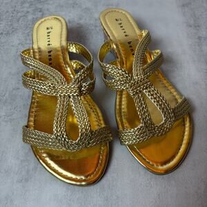 Vintage Harvé Benard Metallic Gold Braided Slide Wedge Sandals Women's 7/8